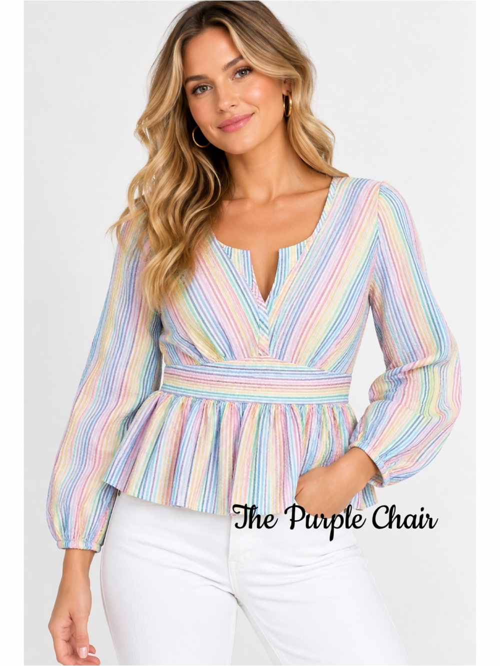 J. CREW NWT Rainbow Seersucker V-Neck Peplum Top